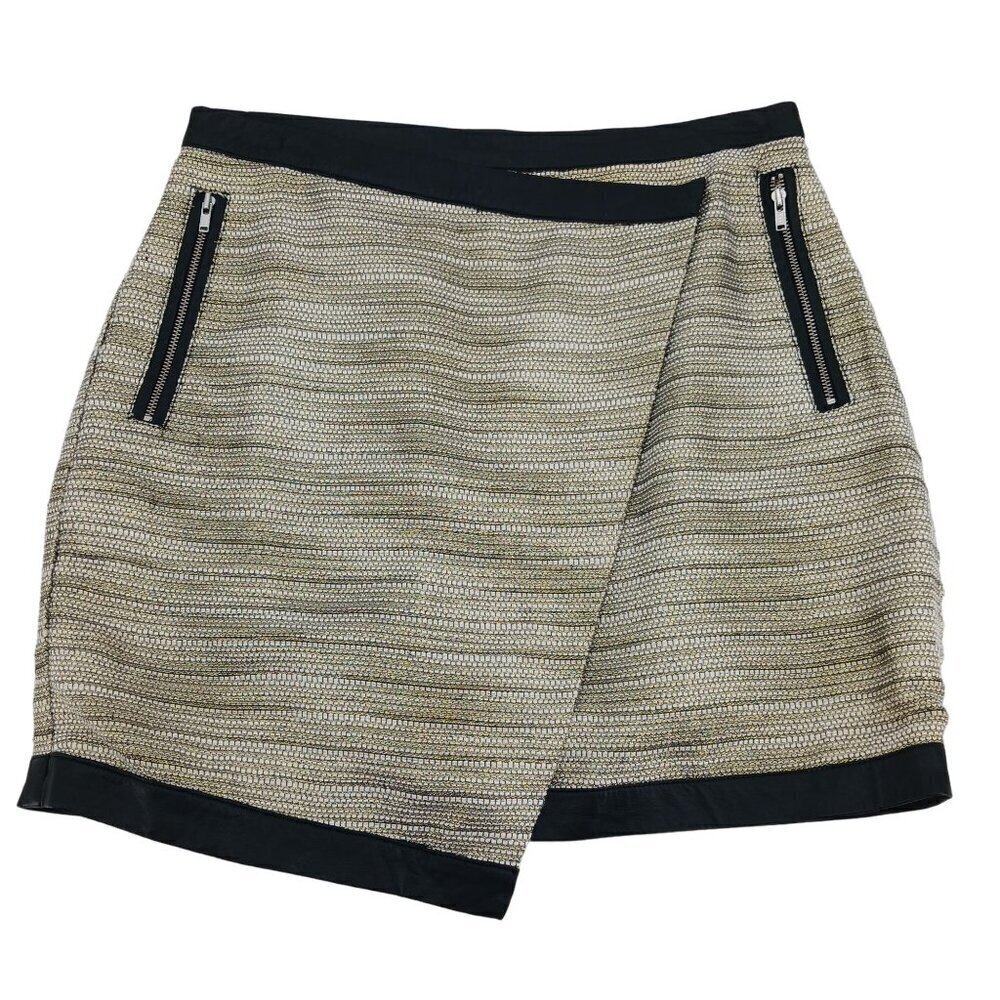 Lovers + Friends Riley Mini Skirt Size Small Gold Black Tweed Frisco Asymmetric